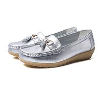 JeathFea Casual Women's Loafers Flat Metal Buckle Comfortable Lightweight Penny Loafers for Womens Leather Slip-on Outdoor Driving Moccasion Boat Shoes