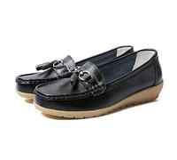 JeathFea Casual Women's Loafers Flat Metal Buckle Comfortable Lightweight Penny Loafers for Womens Leather Slip-on Outdoor Driving Moccasion Boat Shoes Black