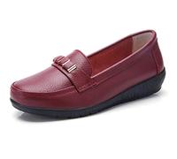 JeathFea Classic Leather Loafers for Womens Casual Lightweight Non-Slip Moccasins Flats Office Driving Walking Slip on Ladies Loafers Shoes