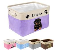 JeathFea Collapsible Dog Toy Storage Basket Bin with Pet's Name/Picture - Personalized Storage Box Chest for Dog Toys, Dog Coats, Clothing, Blankets - Foldable Dog Toy Rectangular Organizer