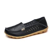 JeathFea Women's Casual Round Head Moccasin Shoes Comfortable Leather Breathable Loafers Walking Nurse Breathable Driving Fashion Soft Shoes Black