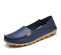 JeathFea Women's Slip On Flats Casual Round Toe Moccasins Comfortable Leather Loafers Wild Walking Nurse Breathable Driving Fashion Soft Shoes