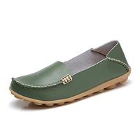 JeathFea Women's Slip On Flats Casual Round Toe Moccasins Comfortable Leather Loafers Wild Walking Nurse Breathable Driving Fashion Soft Shoes Army Green