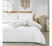 JEB TIFL Premium Hotel Quality Satin Stripe Duvet Cover Set - Quilt Cover Bedding Sets with Pillowcases - Soft Microfiber Quilt Bedding, Hypoallergenic Button Closure Bed Covers (White, Super King)