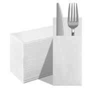 Jebblas 150 Count Disposable Pocket Napkins, White, Airlaid Paper, Multi-Ply, 33x40cm, Ideal for Wedding, Party, Dinner and Special Events
