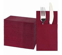 JEBBLAS Disposabel Dinner Napkins with Built-in Flatware Pocket, Cloth Like Napkins, Linen-Feel Disposable Hand Napkins for Parties, Weddings, Dinners or Events, 16x16inches, Pack of 50, Bordeaux