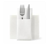 JEBBLAS Disposable Cloth Like Napkins Built-in Flatware Pocket,Wedding Party Linen Feel White Napkin, Prefolded for Silverware,50 Count