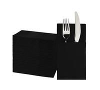 JEBBLAS Disposable Dinner Napkins with Built-in Flatware Pocket, Cloth-Like, Linen-Feel for Parties, Weddings, Dinners or Events, 16x16inches, Pack of 50, Black