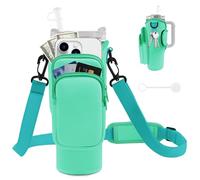 JEBEALUO Water Bottle Carrier Bag with Phone Pocket for Stanley Cup 40/30 oz, Water Bottle Holder with Adjustable Strap& Straw Cover, Stanley Cup Accessories (Green)