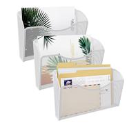 JEBELE 3 Pockets Hanging Wall File Holder A4 Wall Mounted Document Holder Magazine Storage for Office School Metal,White