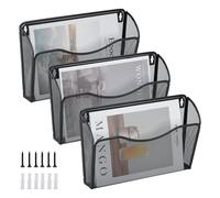 JEBELE 3 Pockets Hanging Wall File Holder A4 Wall Mounted Document Holder Magazine Storage for Office School Metal,Black