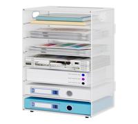 JEBELE 7 Tier A4 Magazine File Holder Mesh Tray Desk Mail Organiser Document Sorter Letter Storage Paper Rack for Book in Office Home Metal,White