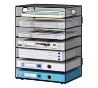 JEBELE 7 Tier A4 Magazine File Holder Mesh Tray Desk Mail Organiser Document Sorter Letter Storage Paper Rack for Book in Office Home Metal,Black