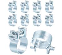 Jeboler 10 Pcs Small Hose Clips 12-14mm, Mini Fuel Line Pipe Hose Clamp, Adjustable Fuel Injection Style Repair Clamp, Zinc Plated Tube Clamps for Automotive Diesel Petrol Pipe