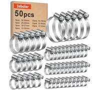 Jeboler Hose Clips Set 8-50mm, 50Pcs Small Hose Clamp Adjustable Worm Drive | 7 Size Stainless Steel Pipe Clamps Tube Assortment Tube Joining Clips Pipe Clip for Pool Fuel Water Line and Garden