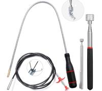 Jebousike 4Pc Telescoping Magnet Pick-up Tool Set, Stainless Steel, 15 lbs, Includes Flexible Magnet Stick, Bendable Spring Magnet, Grabber Claw Reacher Tool & Drain Clog Remover