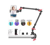JEBUTU 22" Magic Arm with Clamp, Camera Desk Mount & Clamp, Overhead Desk Mount, Articulating Friction Boom Arm with Thread Adapter for Action Camera, Microphone - Red Black