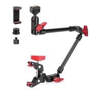JEBUTU 22" Magic Arm with Clamp - Overhead Phone Mount - Black Red | Flexible Camera Desk Mount | Long Articulating Friction Boom Arm with Thread Adapter for Action Camera, Microphone