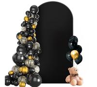 JEBUTU 7.2ft x 4ft (2.2m x 1.2m) Wedding Arch Cover Backdrop, Black Double-sided Elastic Spandex Fitted Arch Cover for Round Top Backdrop Stand Covers for Wedding Birthday Party Decoration Ceremony