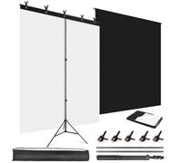 JEBUTU Black White Backdrop with Stand, 1.5x2m 2-in-1 Black & White Backdrop with 1.5x2m T-Shape Background Support, Background Kit for Photography, Portrait, Video, Studio, Shooting
