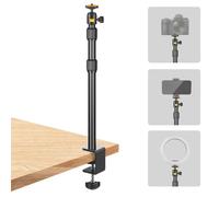 JEBUTU Camera Desk Mount, 37.6-83cm Adjustable Desk Light Stand, Tabletop C-Clamp Mount Arm with 1/4" Ball Head for Webcam, Ring Light, Live Streaming, Video Recording, Max Load 2KG