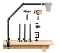 JEBUTU MS05 Overhead Camera Mount, 37-104cm Adjustable Camera Desk Mount, Flexible 3 Section Detachable Articulating Boom Arm, Heavy Duty Desk Tripod with 1/4" Ball Head for DSLR, Webcam, Ringlight