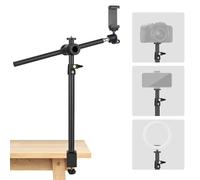 JEBUTU OS01 Camera Desk Mount with Flexible Overhead Boom Arm, 32.5-55cm Adjustable C-clamp Tabletop Light Stand with 1/4" Ball Head for Smartphones, Ring Light, Webcam, Small Cameras