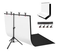 JEBUTU Product Photography Backdrops Stand Kit,31x59in Black White Photo Backdrop Background with 26x29in Small T-Shape Backdrop Stand Tabletop Photo Shoot for Jewelry Small Product Photography Studio