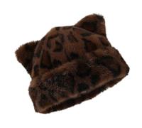 jebyltd Oversized Kitten Hat With Ear Leopards Print Skiing Hat Furry Cartoon Photo Props Outdoor Head Wrap For Halloween Leopard Print Plush