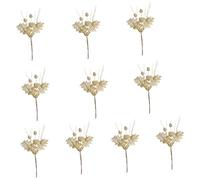 jebyltd Set Of 10 Gold Glittered Branch For Christmas Tree Vases And Holiday Decoration Sturdy Berries Picks Accessory Gold Branch Picks
