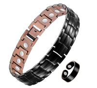Jecanori 99.9% Copper Bracelet for Men with Ultra Strength Magnets,Effective Mens Magnetic Bracelet and Copper Ring,Adjustable Bracelet Length with Tools and Gift Box(Single row-black)