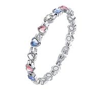 Jecanori Women's Magnetic Bracelet - Titanium Steel Brazaletes with 15 High-Power Magnets (3500 Gauss Each) Included Removal Tool & Gift Box,Colorful Love Heart