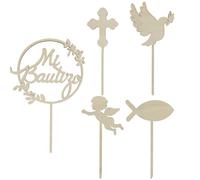 Jecdfs Pack of 6 wooden communion cake toppers, elements such as angels and doves, for communion parties, family and church parties