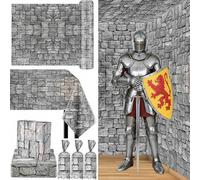 Jecery 164 ft x 39.4 Inch Stone Wall Tablecloth Roll Plastic Disposable Medieval Castle Table Cover Brick Backdrops Knight Themed Party Supplies for Halloween Medieval Birthday Party Decorations