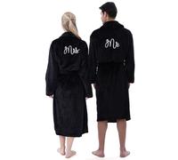 Jecery 2 Pcs His and Hers Robes for Couples Mr and Mrs Bathrobes Flannel Embroidered Matching Robes Wedding Engagement Gifts, Black, One Size