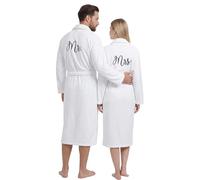 Jecery 2 Pcs His and Hers Robes for Couples Mr and Mrs Bathrobes Flannel Embroidered Matching Robes Valentine Wedding Gifts, White, One Size