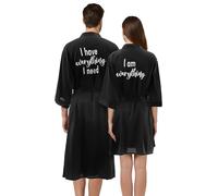 Jecery 2 Pcs Satin His and Hers Robes Set I Have Everything I Need Matching Robes for Couples Women Man Wedding Engagement Bridal Shower Gifts, Black, One Size