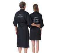Jecery 2 Pcs Satin His and Hers Robes Set Matching Robes for Couples Women Man Wedding Engagement Bridal Shower Gifts, Black, One Size
