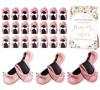 Jecery 48 Pairs Bridal Shower Supplies Wedding Foldable Flat Set Ballerina Slippers Floral Party Signs Portable Travel Ballet Flat Bulk Wedding Dancing Shoes for Guests Bridesmaids, Pink, One Size