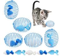Jecery 5 Pcs Cat Spring Balls Stretchable Springs Toys Interactive Rolling Balls Colorful Playful Coils Spring Action Toy Caged Rats for Kitten Cat Pet Supplies Indoor (Blue White)
