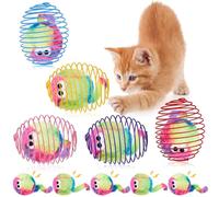 Jecery 5 Pcs Cat Spring Balls Toys Stretchable Rolling Balls Colorful Playful Coils Interactive Action Toy Caged Rats for Kitten Pet Supplies (Monster,Rainbow Color)