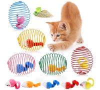 Jecery 5 Pcs Cat Spring Balls Toys Stretchable Rolling Balls Colorful Playful Coils Interactive Action Toy Caged Rats for Kitten Pet Supplies (Catnip Rats,Bright Color)