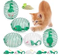 Jecery 5 Pcs Cat Spring Balls Toys Stretchable Rolling Balls Colorful Playful Coils Interactive Action Toy Caged Rats for Kitten Pet Supplies (Mouse,Green)
