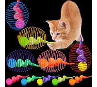 Jecery 5 Pcs Cat Spring Toys Stretchable Rolling Balls Colorful Playful Coils Interactive Action Toy Caged Rats for Kitten Pet Supplies (Caterpillar Bouncy Ball,Multicolor)
