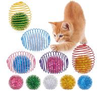 Jecery 5 Pcs Cat Spring Toys Stretchable Rolling Balls Colorful Playful Coils Interactive Action Toy Caged Rats for Kitten Pet Supplies (Glitter Balls,Multicolor)