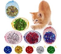 Jecery 5 Pcs Halloween Cat Spring Balls Toys Stretchable Rolling Balls Colorful Playful Coils Interactive Spring Action Toy Caged Rats for Kitten Cat Pet Supplies(Crinkle Ball,Multicolor,5 Pcs)