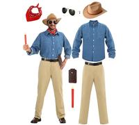 Jecery 7 Pcs Halloween Paleontologist Costume Cowboy Outfit Adventure Cosplay for Men Theme Role Play Party(S)