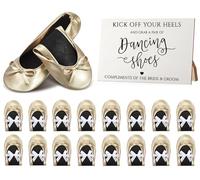 Jecery Foldable Ballet Flat for Wedding Guests Bulk Women Ballerina Dancing Slippers Party Sign Portable Travel Purse Shoes for Bridesmaid Flats Women Wedding Slippers Gift, Champagne Gold