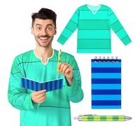 Jecery Halloween Costume Cosplay Accessory Green Striped Shirt Pen Dog Detective and Blue Handy Notebook Blue Dog Paw Birthday Party Halloween Costume Set