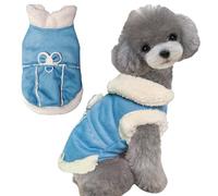 Jecikelon Bowtie Dog Cold Weather Coat Fleece Lining Warm Pet Puppy Turtleneck Dogs Winter Clothes for Small Dogs with D-Ring (Blue, Large)